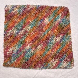 New Handmade Oven Mit Knit Double Thick HotPad Trivet Crochet Orange Variegated